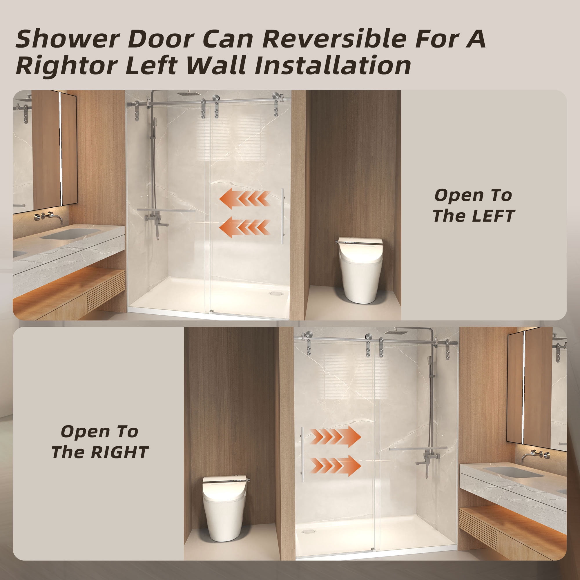Leumius 44-48" x 76" H Frameless Sliding Shower Door,5/16" Clear Tempered Glass Sliding Shower Door,Stainless Steel Frame,Brushed Nickel