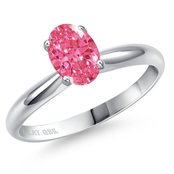 Gem Stone King PLAT-900 Platinum Fancy Pink Zirconia Engagement Ring for Women | 0.76 Cttw | Oval 7X5MM | Gemstone Birthstone | Size 6