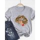 thumbnail image 3 of Camiseta básica para mujer, ropa estampada, camiseta de leopardo, corazón de amor, tendencia, Top bonito de verano, Camiseta estampada de manga corta a la moda, 3 of 5