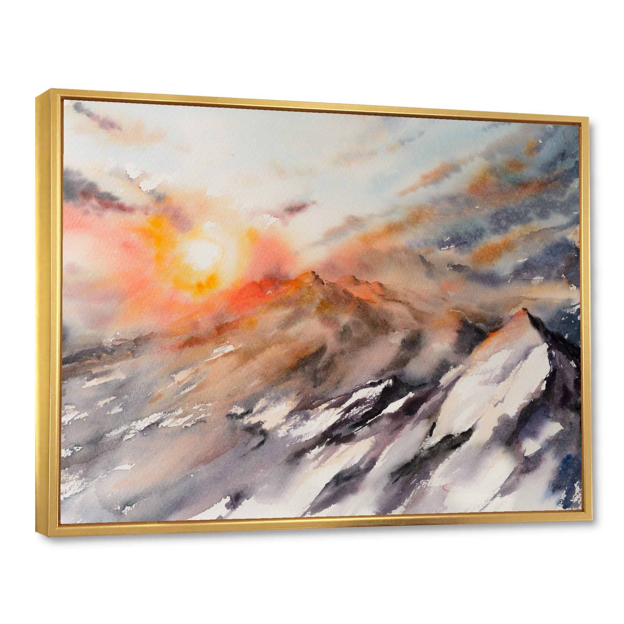 Designart 'Majestic Sunset Glow on The Mountains Landscape' Traditional Framed Canvas Wall Art Print