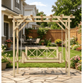 thumbnail image 2 of Clouddwell Natural Cedar Wood 3-Seat Pergola Swing Bench with Canopy & Stand Patio Hammock Swing Set with Metal Chains for Backyard, Garden, Porch, 2 of 11