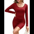 thumbnail image 3 of Vestidos de Mujer, Cuello en U, Larga, Informal, de Punto Acanalado, Ajustado, Básico, Minivestido Ajustado, Tubo Rojo S, 3 of 9