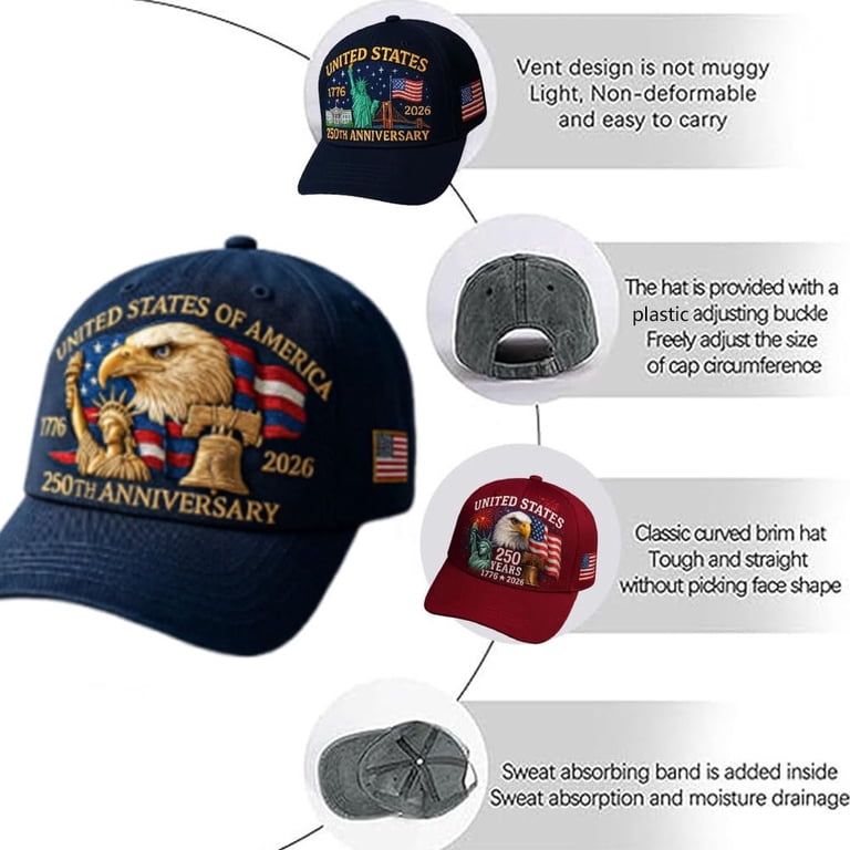 U.S. 250th Anniversary Patriotic Baseball Cap, Adjustable  display picture 3