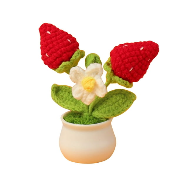 Maceta de ganchillo | Decoración con plantas artificiales para el salpicadero del coche | Mini maceta de punto para suculentas | Decoración para el escritorio de la oficina en casa