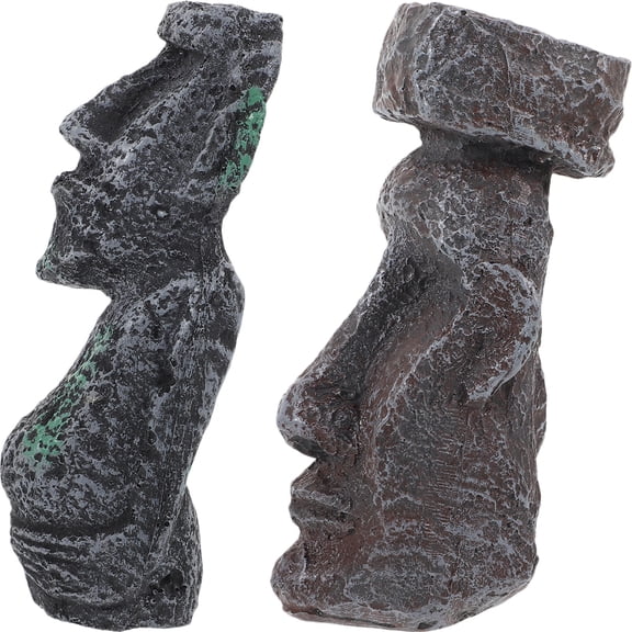 WASHWEPE 2Pcs Grey Resin Moai Statue Miniature for Desktop Decoration 12.0x6.0x6.0In