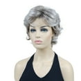 thumbnail image 3 of Women's Short Curly Wavy Wig Synthetic Hair Full Wig for Daily Use, 6 inches, Light Gray with Dark Root, 3 of 8