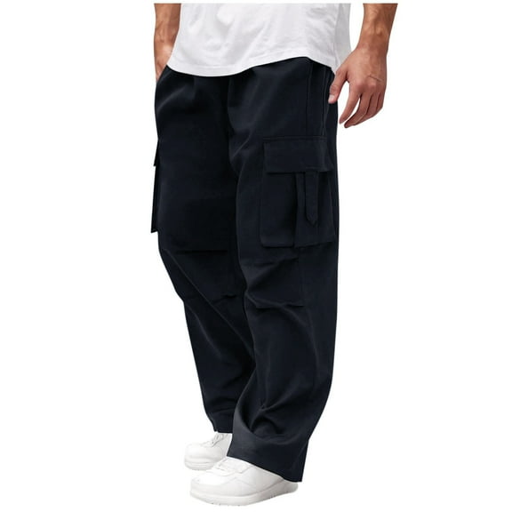 Mens and Big Men's Mens Pants Solid Casual Multiple Zipper Button Pockets Outdoor Straight Type Fitness Pants Cargo Pants Trousers With Stretch Men's Trousers