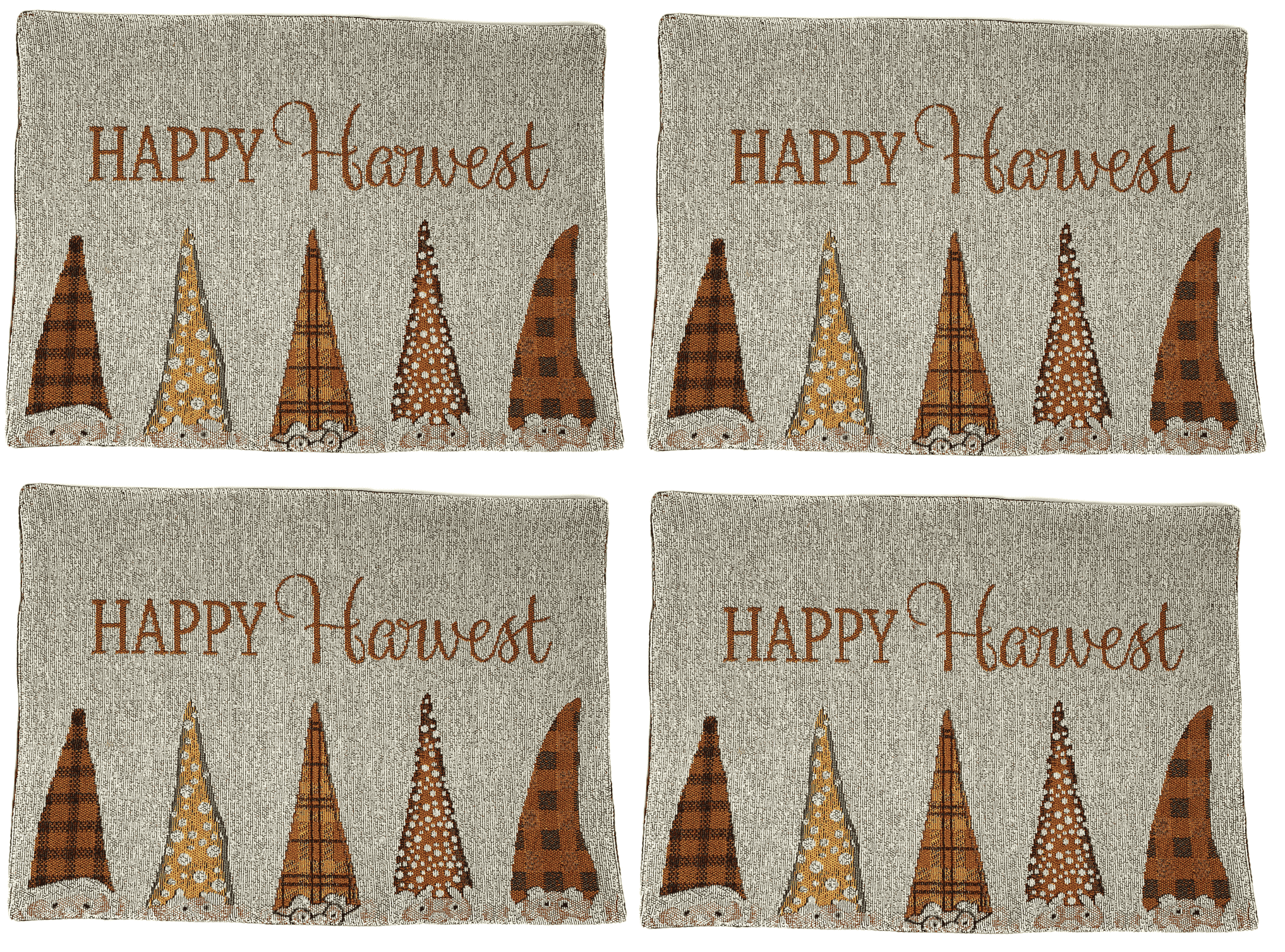 Windham Home Autumn Fall Thanksgiving Themed Tapestry Placemats, Set of 4  (Happy Harvest Peek-a-Boo Gnomes)