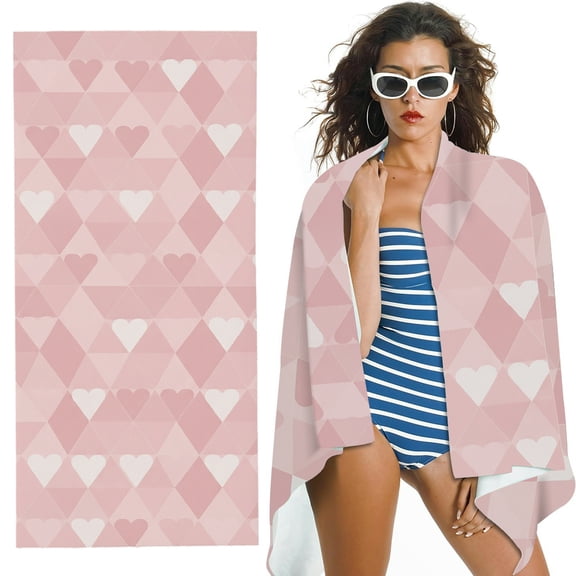 RKSupls Oversized Microfiber Beach Towel - Geometric Heart Mosaic Print, Ultra-Soft Microfiber for Bathroom, beach, Soft Super Absorbent- 30x60 in