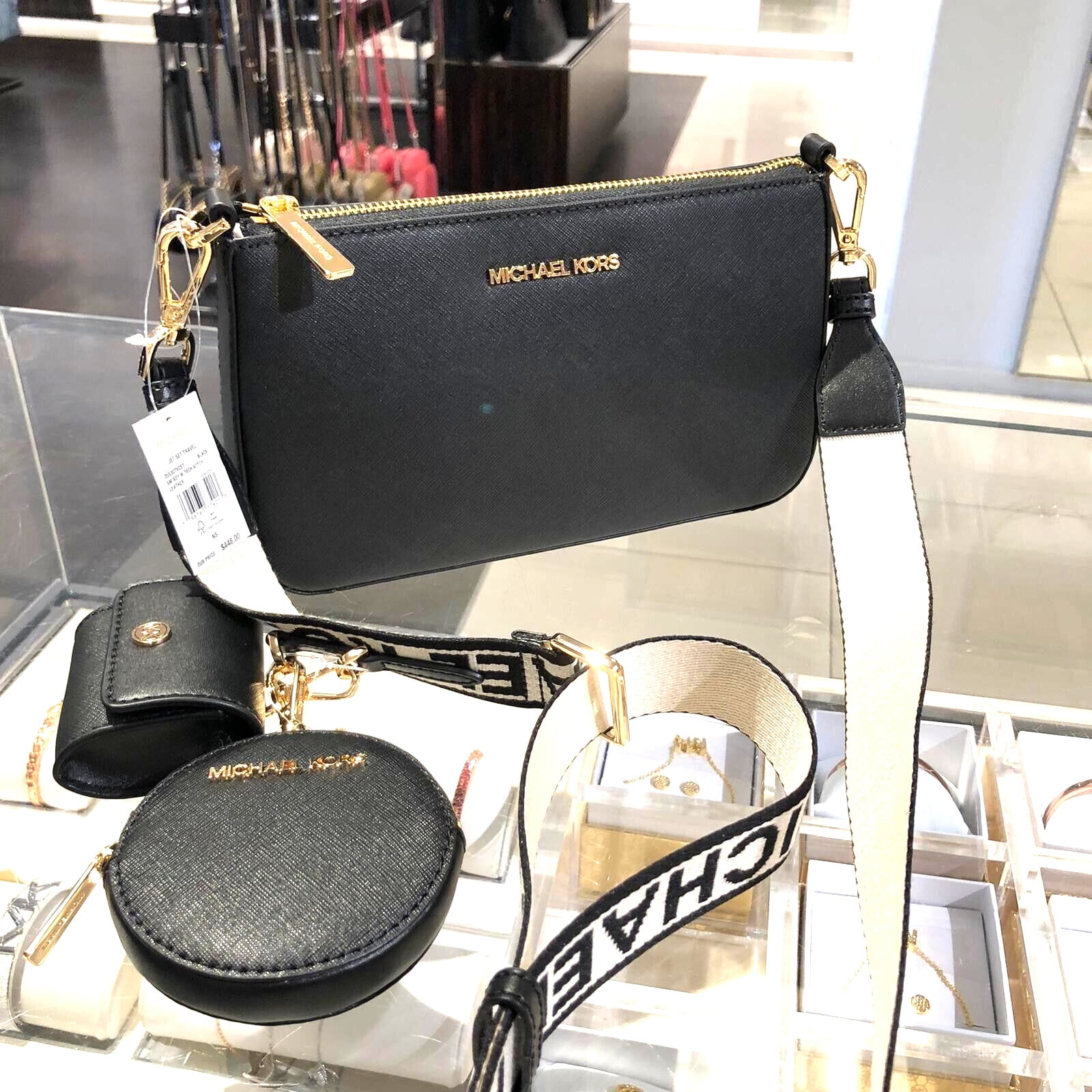 7月★Michael Kors★JET SET TRAVEL TECH CROSSBODY Michael Kors Small Jet Set Black Saffiano Leather Tech