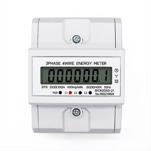 Medidor de Consumo de Energía Trifásico de 4 Cables con Carril DIN de CA y Pantalla LCD de 230 V, Monitor de Consumo de Energía, Medidor de KWh, Vatímetro, 3 X 30 (100 A), 50/60 Hz
