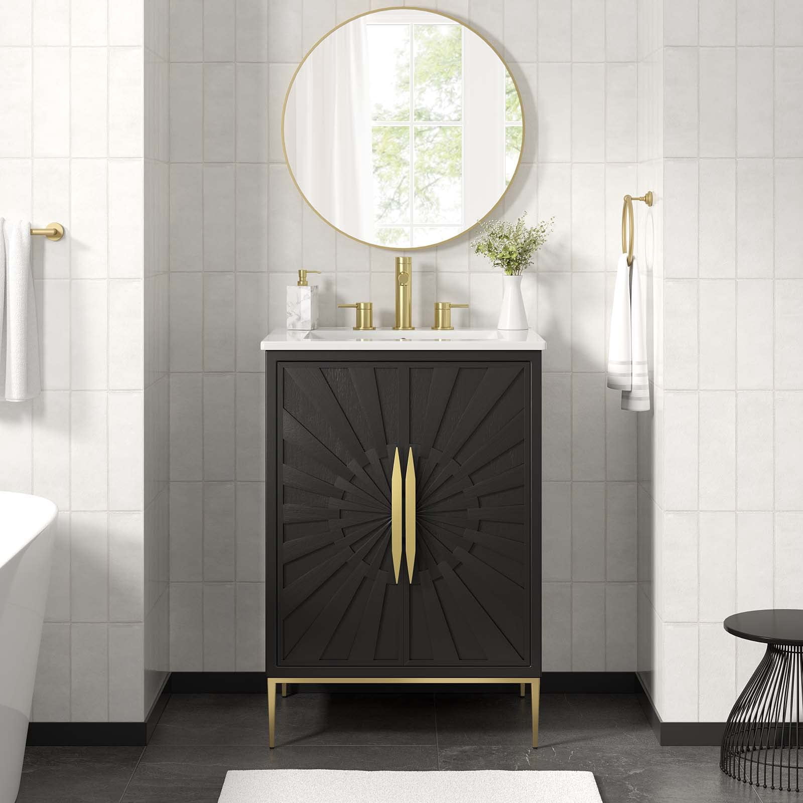 Modway Awaken 24" Solid Wood and MDF Bathroom Vanity in White/Black