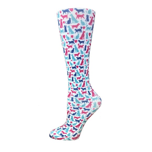 Cutieful Knit Therapeutic 10-18 mmHg Graduated Compression Socks (Bright Cats & Dogs)