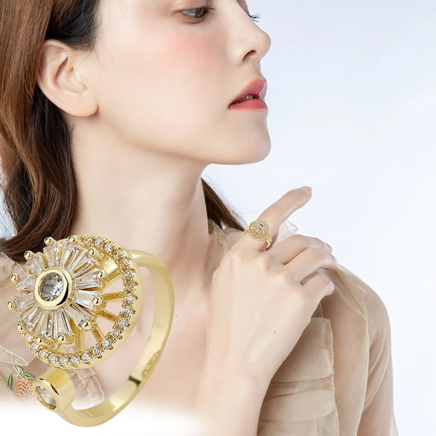 Xihbxyly Anillos para Aliviar La Ansiedad, Fidget Spinner de Aleación de Cobre, Antiestrés Giratorio Galaxy, Anillo de Diamantes para Mujer, Ayuda para La Gestión Emocional, La Concentración y El Aut