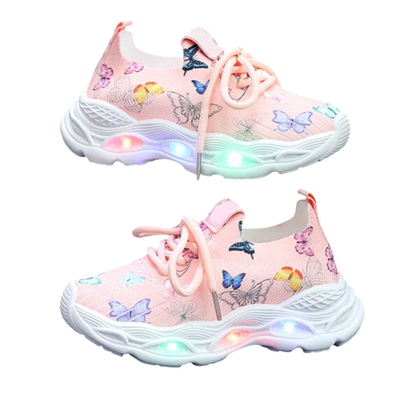 Dakaela 6M-9Y Toddler Girls Light up Shoes Little Kids Butterfly Led Flashing Running Sneakers Glowing Walking Tennis Shoes Red