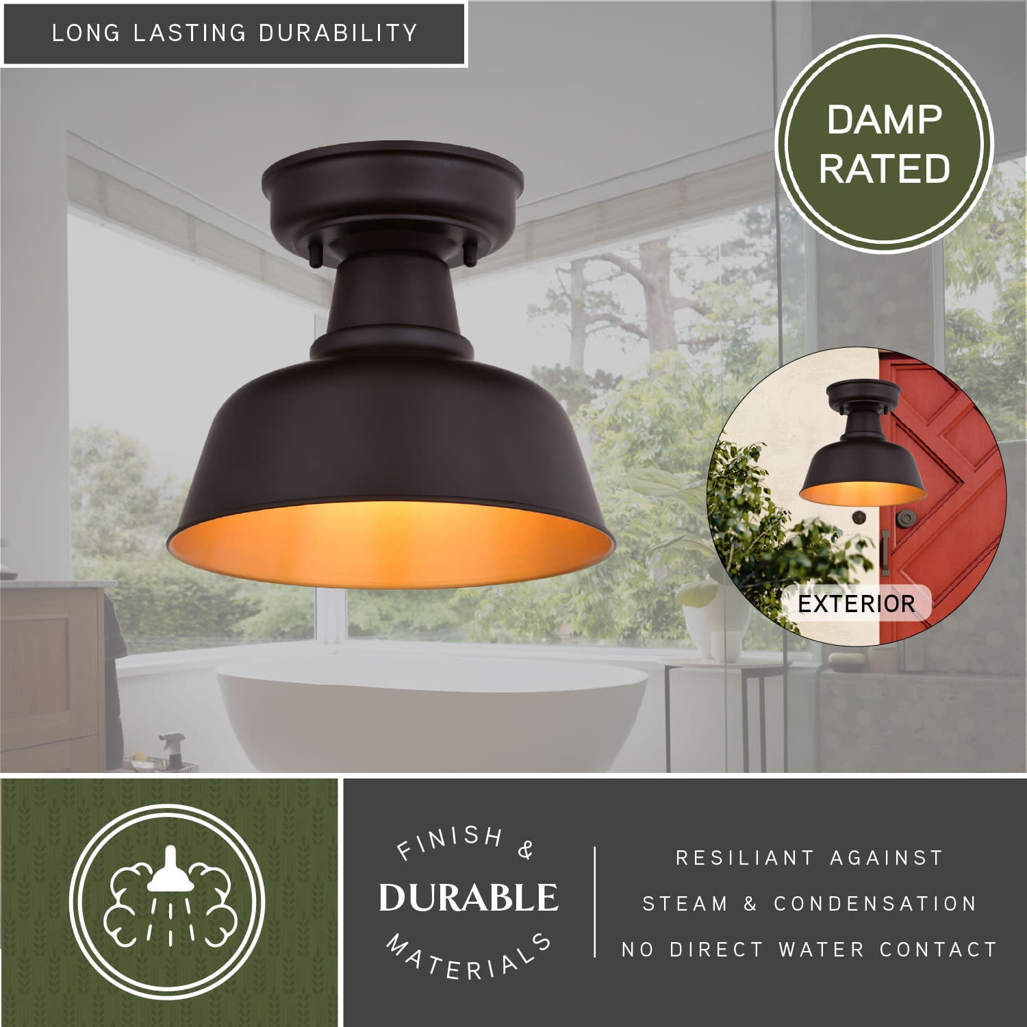 Cody Oil Rubbed Bronze and Light Gold Farmhouse Outdoor Flush Mount Ceiling Light