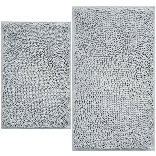Juego de alfombras de baño BOANKODU, felpilla, 2 piezas, gris claro