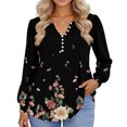 thumbnail image 5 of Stichou Henley Tops for Women Long Sleeve Loose Fit Floral Graphic Shirts Comfy Button Blouses Winter Trendy Tee Black S, 5 of 5
