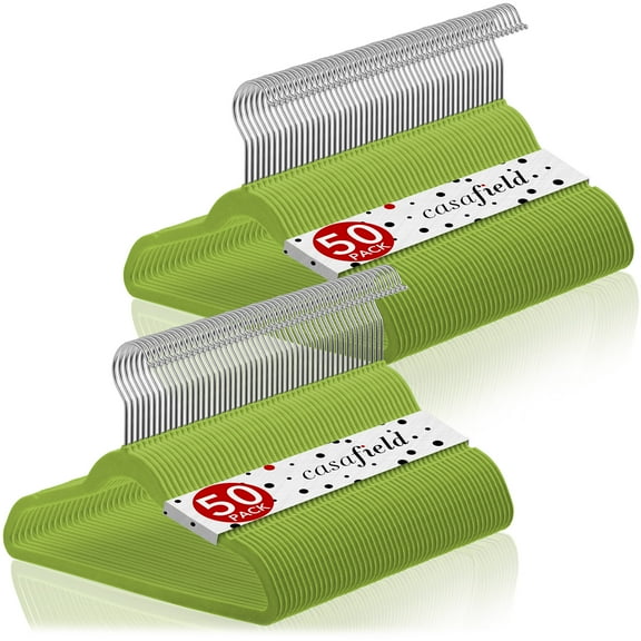 Casafield 100 Velvet Kid's Hangers for Children's Clothes, 14" - Lime Green