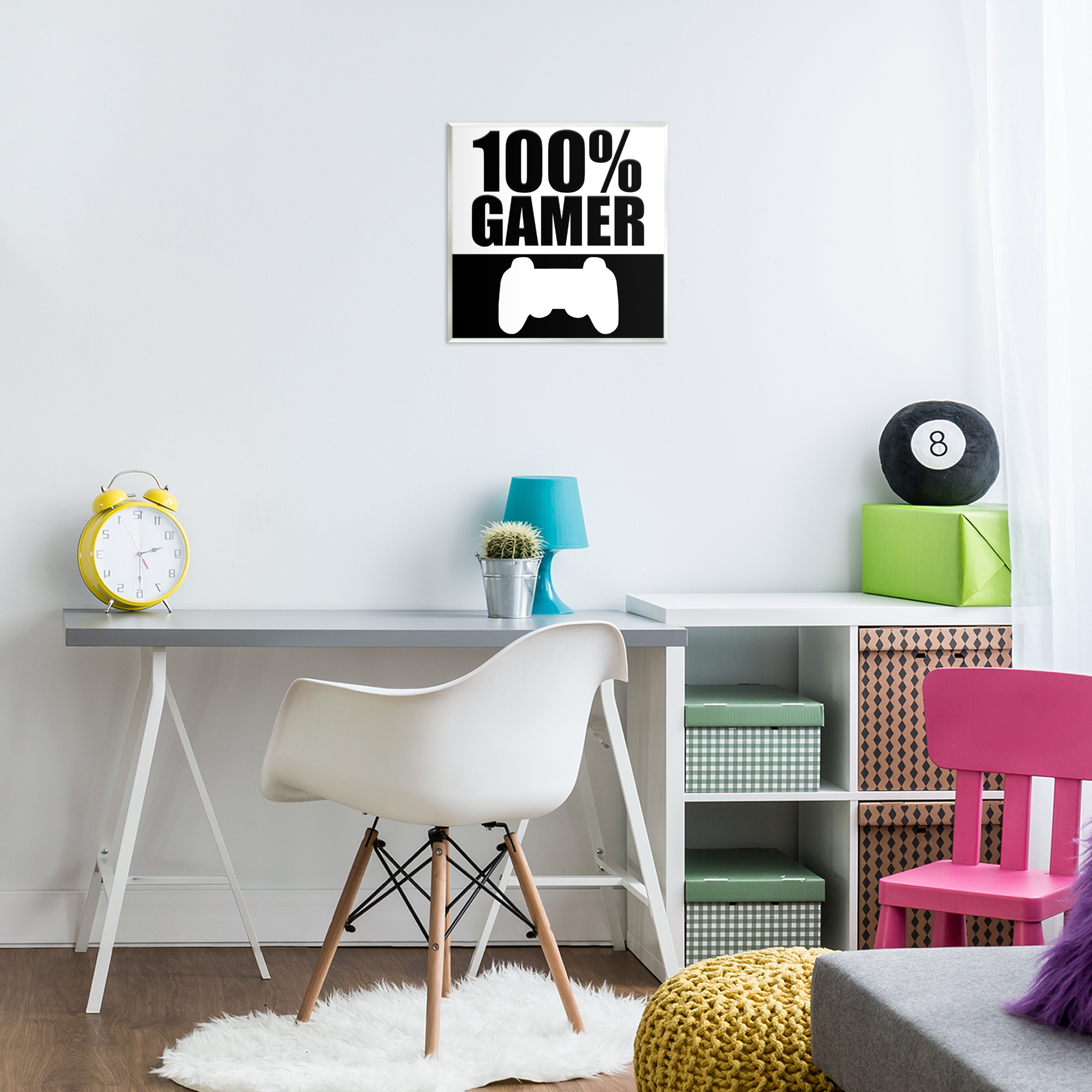 100% Gamer Black & White Wall Plaque Art, design by Kim Allen