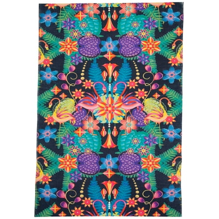 Lola Bright Tropical Wool Rug, Flame Orange/Ultra Violet, 5ft x 8ft Area Rug