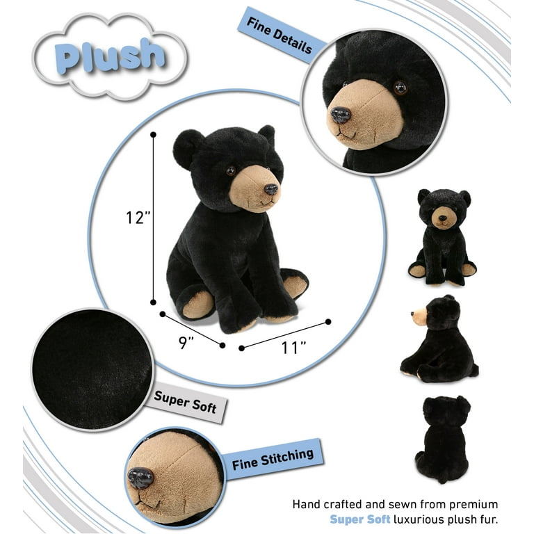 DolliBu Large Floppy Black Bear Stuffed Animal - 12 Inch Super Soft Plush Toy For Kids & Adults