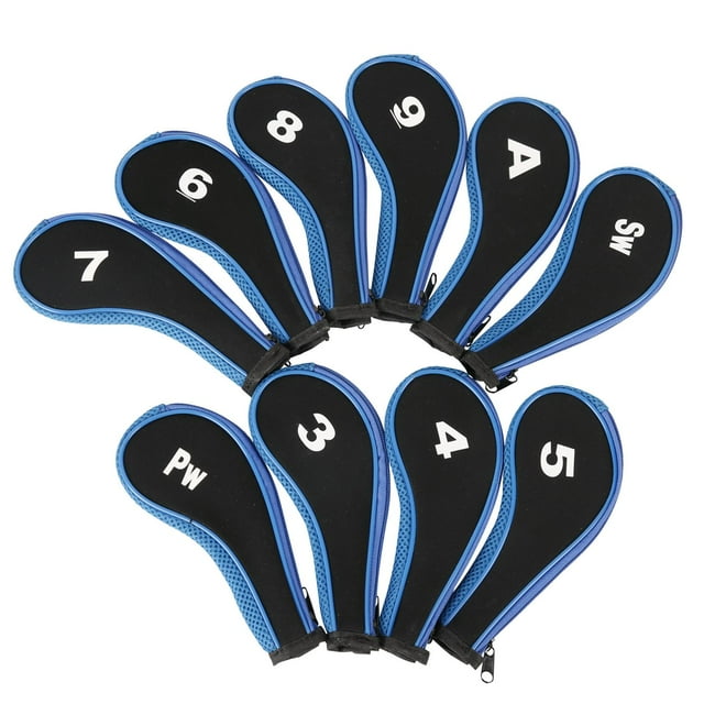 Almencla Ensemble de 10 Pcs Couvre-Tête de Fer de Golf Coloré Protecteur Adhésif pour Tête de Club de Golf Bord Bleu et Noir
