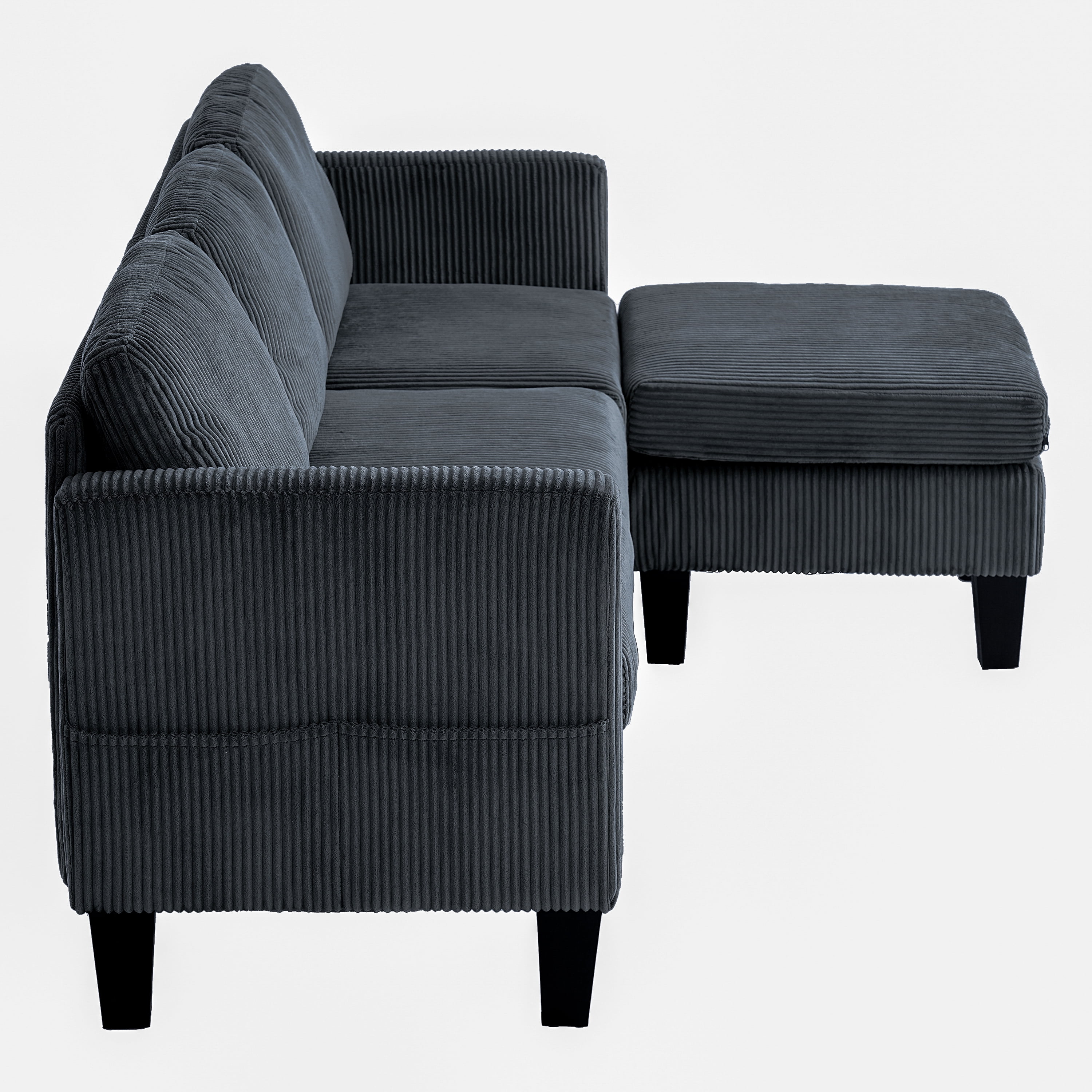 Gewnee L-Shaped Sofa,Modern Three-Seaters Upholstered Sofa,Sectional Sofa with Storage Ottoman and Side Pockets,Suitable for Apartments and Living Rooms.Dark Grey