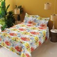 thumbnail image 2 of Ambesonne Floral Fitted & Flat Sheet with Shams 4 Pcs Set, Chrysanthemum Flowers Print, Queen, Vermilion Mustard and Green, 2 of 5