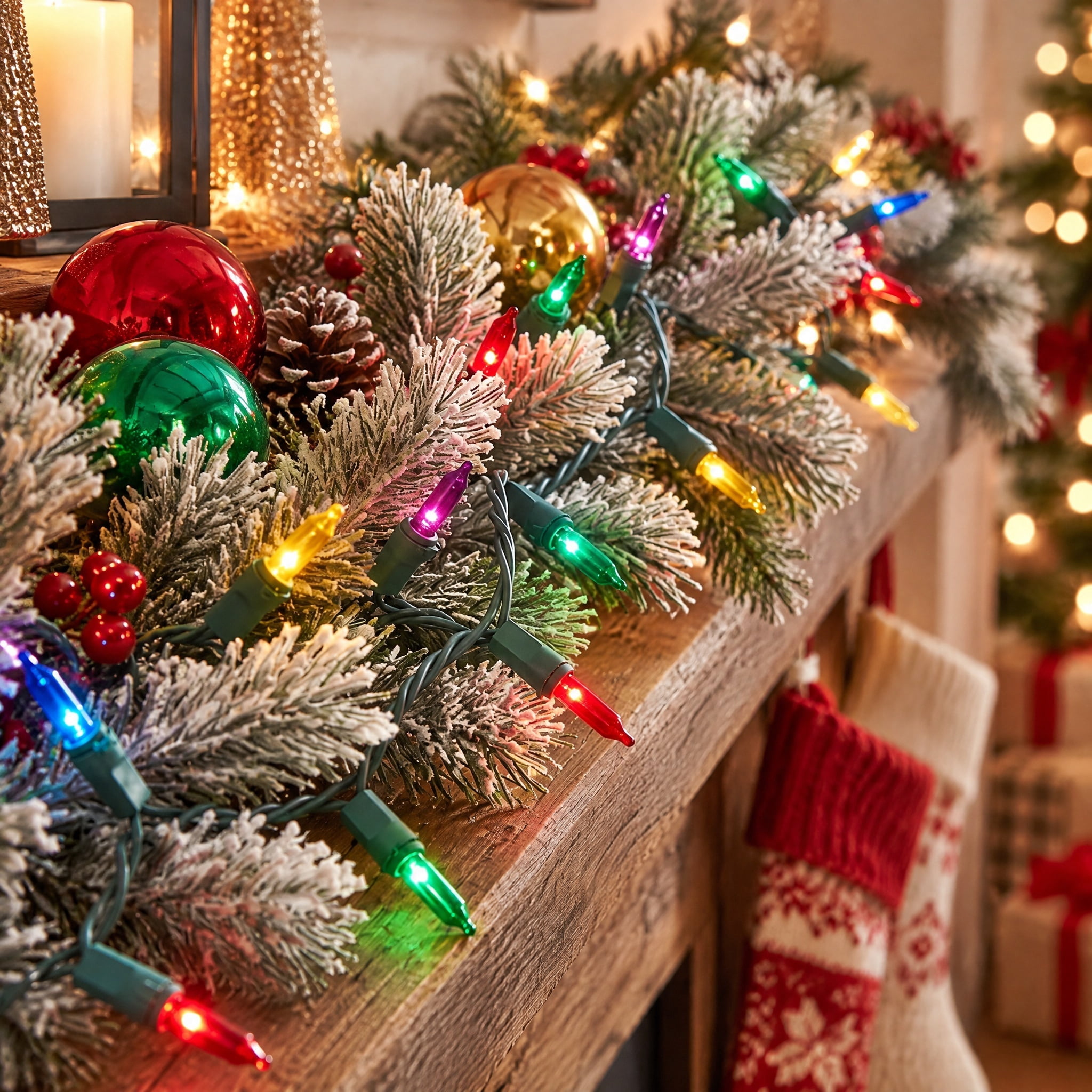 Indoor/Outdoor 200-Count LED 8-Function Sync Mini Christmas String Lights, Multicolor, Green Wire, 41.1', by Holiday Time