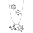 thumbnail image 1 of Delight Jewelry Silvertone Winged Peace Sign with Crown Silver tone Snowflake Charm Necklace and Stud Earrings, 1 of 4