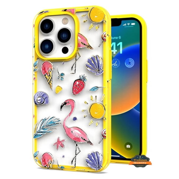 For Apple iPhone 14 Plus (6.7") Fashion Pattern Design Shockproof Protection TPU Rubber Frame and Hard Back Slim Phone Case Cover by Xpression - Flamingo