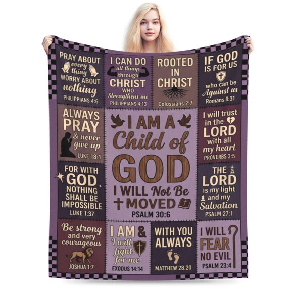 Christian Gifts for Women, I Am a Child of God Blanket, Happy Birthday Gifts for Women, Inspirational Gifts for Mom Friend Sister Daughter, Baptism Gift Blanket 50x40