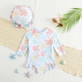 thumbnail image 2 of XAOFW Girl's One-Piece Swimsuits Cartoon Print Long Sleeve Crewneck Swimwear With Matching Swim Cap And Zipper Beach Sports Stylish Versatile Swim Wear, 2 of 7