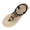 thumbnail image 2 of YgkuHd Women's Casual Flat Sandals Bohemian Style Thong Toe Intricate Floral Embroidery Woven Jute Sole Black,9, 2 of 7