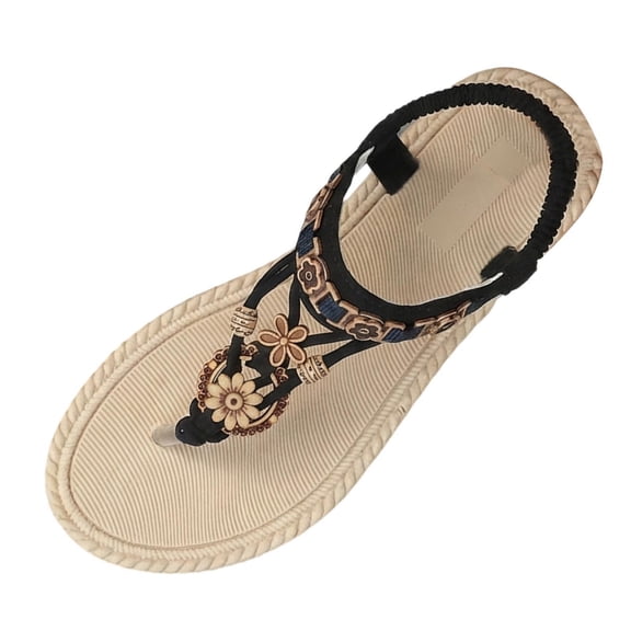Wensltd Trendy Sandals for Women Casual Outdoor Round Toe Bohemian Style Lightweight Flat Sandals Black
