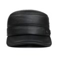thumbnail image 3 of Genuine Leather Men Milit-ary Hats Brown Black Real Leather Warm Thick Russian Winter Male Army Cap ,Classic Design, 3 of 4