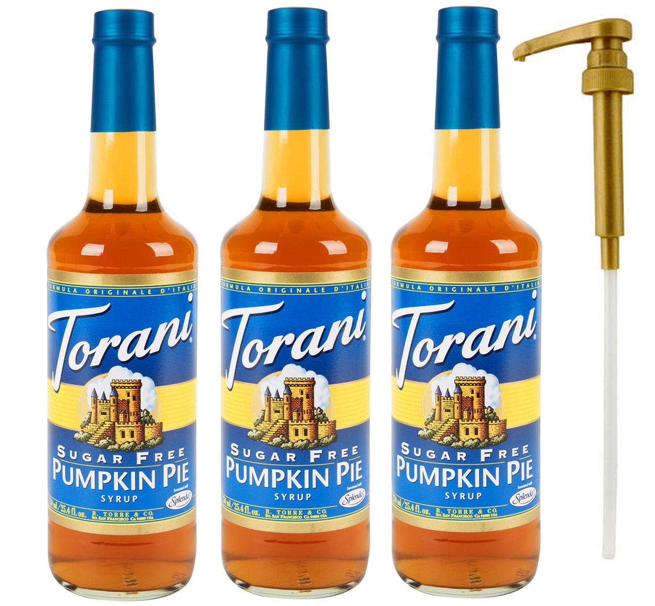 Torani Sugar Free Pumpkin Pie Syrup 3 Pack, 25.4 Ounce 3 Glass Bottles ...