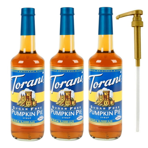 Torani Sugar Free Pumpkin Pie Syrup 3 Pack, 25.4 Ounce 3 Glass Bottles