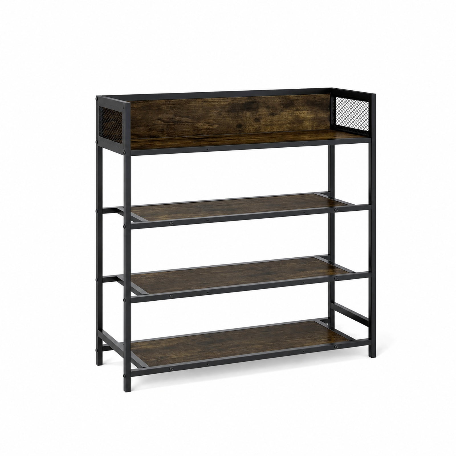 Furnibear 4 Tier Industrial Shoe Rack Organizer with Heavy Duty Metal Frame and Anti Toppling Kit for Entryway Hallway and Closet, Rustic Brown