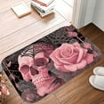 thumbnail image 5 of 1pc Pink Skull with Rose Absorbent Non-Slip Bathroom Thickened Flannel Rug Decor,Soft,Quick Drying,Suitable For Indoor/outdoor Use,Bathrooms,Bedrooms,Kitchens,Terrace,Laundry Rooms,16"x24", 5 of 9