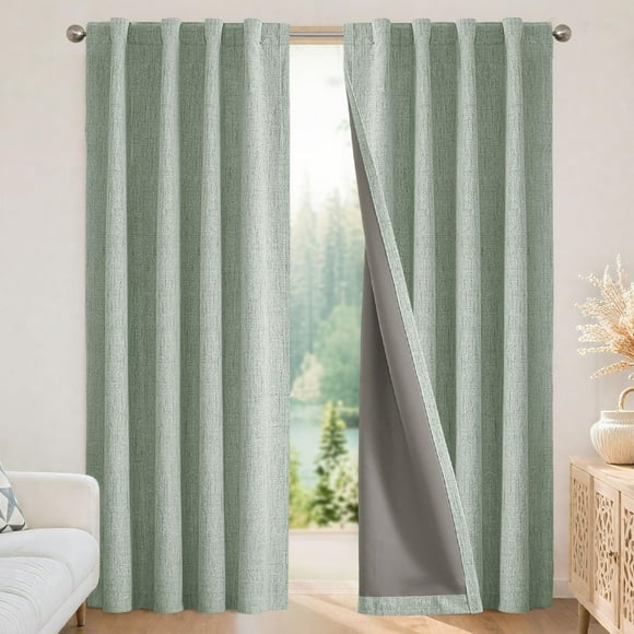 Cortinas opacas Joydeco de lino 100% bloqueadoras de luz, 100 x 213 cm