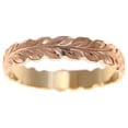 thumbnail image 4 of 14k yellow rose gold 2 tone custom hand engraved Hawaiian scroll maile ring 4mm cut out size 9.5, 4 of 8