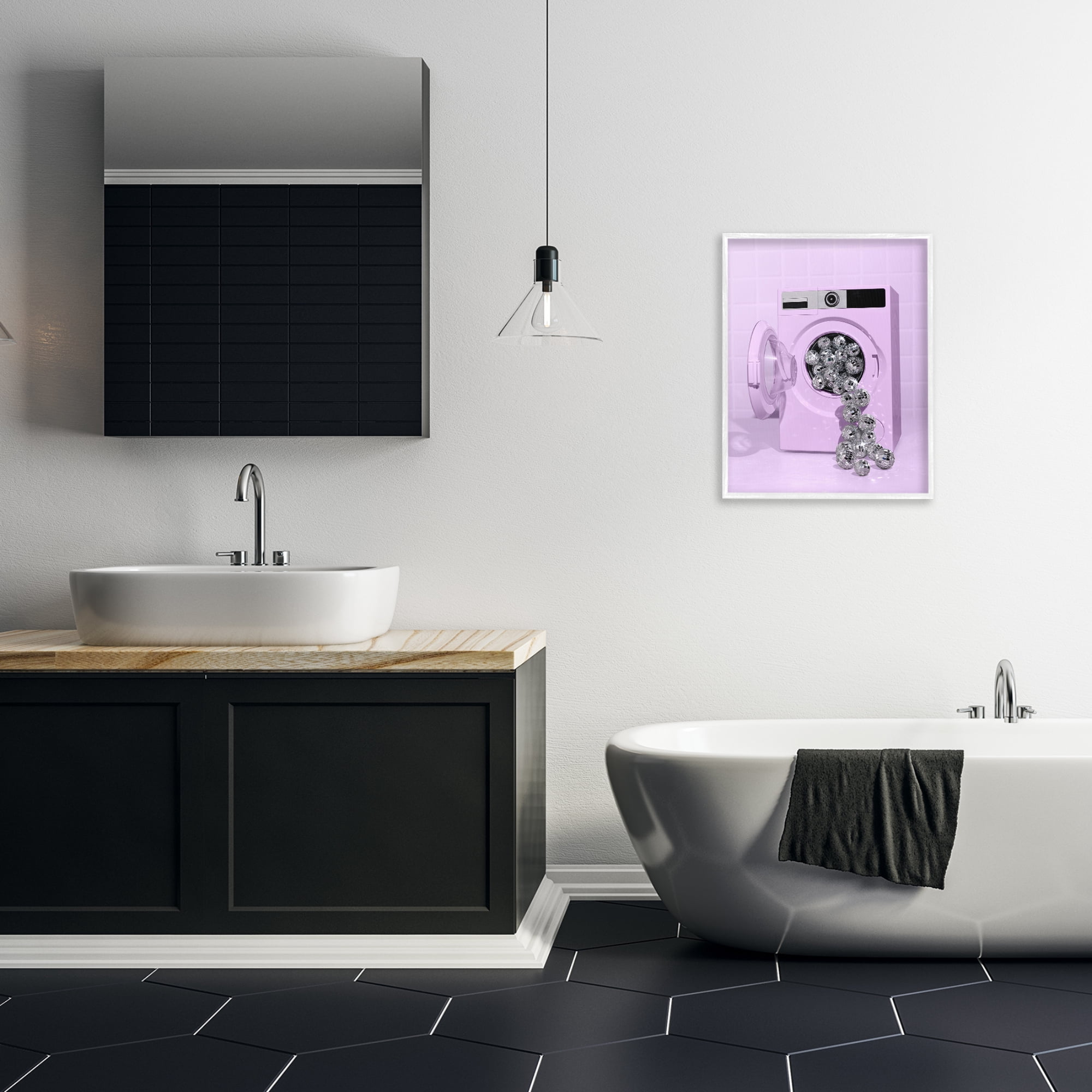 Stupell Industries Disco Laundry Machine over Purple White Framed Giclee Art, design by LISH Creative