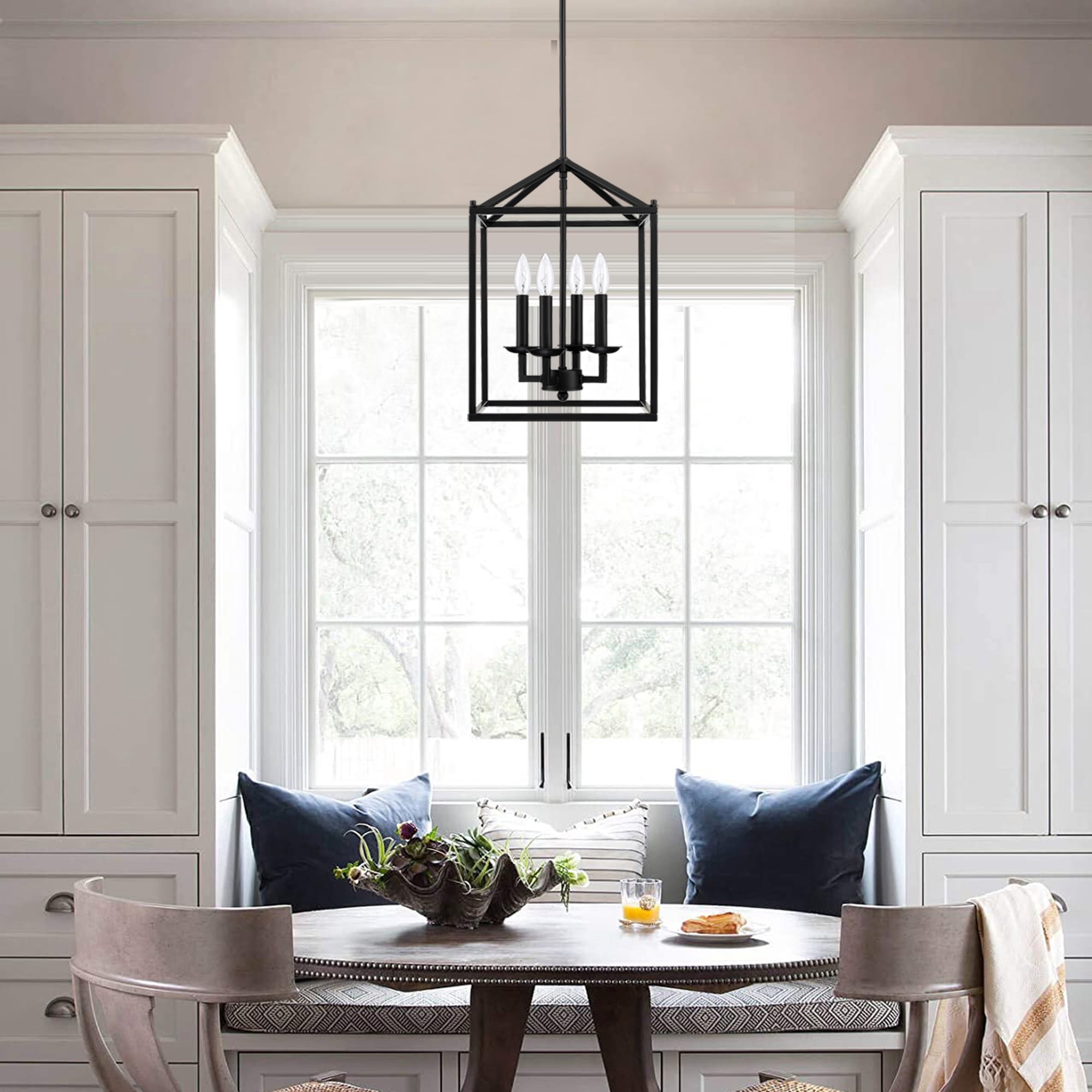 4-Light Pendant Light Kithen Island Matte Black Ceiling Mount Light Fixture for for Bedroom, Dining Room, Living Room, Dining Table, Bars