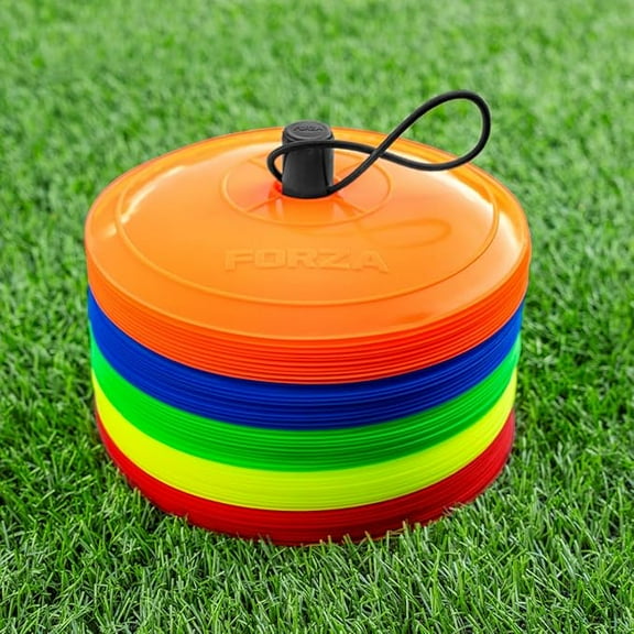FORZA Flat Training Marker Cones | Durable Multi-Colored Sports Marker Cones for Sports & Fitness Drills - Pack of 50