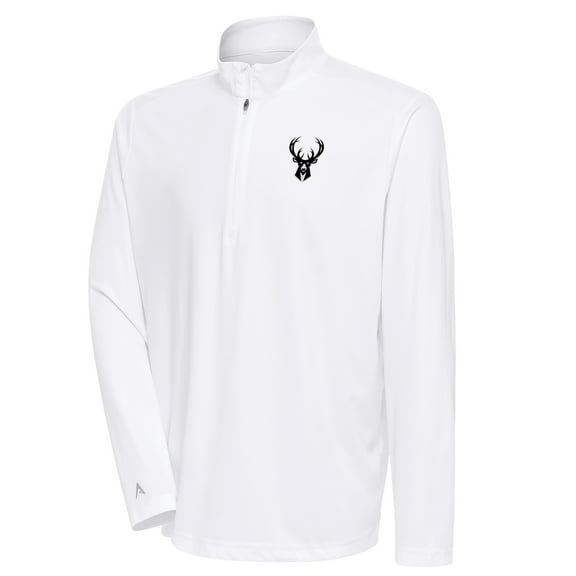 Men's Antigua White Milwaukee Bucks Metallic Logo Tribute Quarter-Zip Top