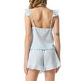 thumbnail image 3 of Defitshape Women's 2 Piece Linen Cotton Pajamas Cute Striped Short Sleeve Pajama Set Summer Cami V Neck Comfy Ruffle Shorts Pjs Light Blue Medium, 3 of 4