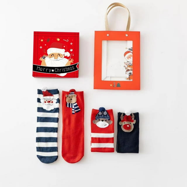 Kelon Socks Clearance Sale Lady Short Socks Christmas Socks Gift Set 4 Pairs Of Festive Patterned Comfortable Cotton Socks Unisex Gift