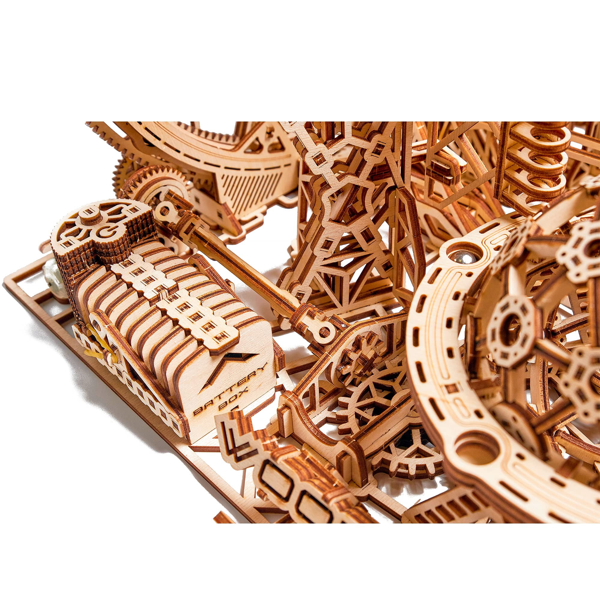 Wood Trick Wooden Marble Run 3D Wooden Puzzles for Adults to Build - 15x14 in - Electric Driven - Roller Coaster Wooden Model Kits for Adults to Build